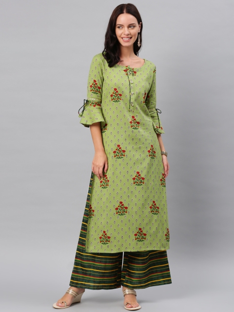 

Alena Women Green Printed Kurta with Palazzos