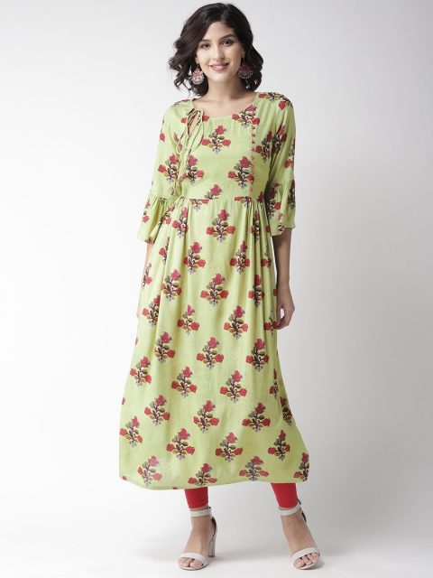 

plusS Women Green & Pink Printed A-Line Kurta