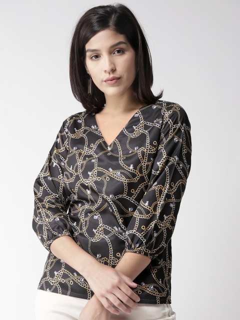 

plusS Women Black Printed Top