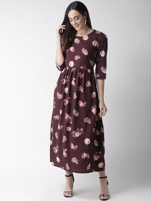

plusS Women Burgundy & Peach-Coloured Floral Print Maxi Dress