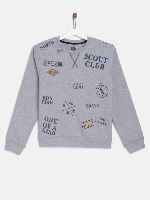 

YK Boys Grey Melange Printed Sweatshirt
