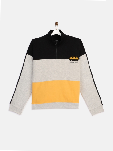 

YK Justice League Boys Black & Grey Melange Striped Sweatshirt