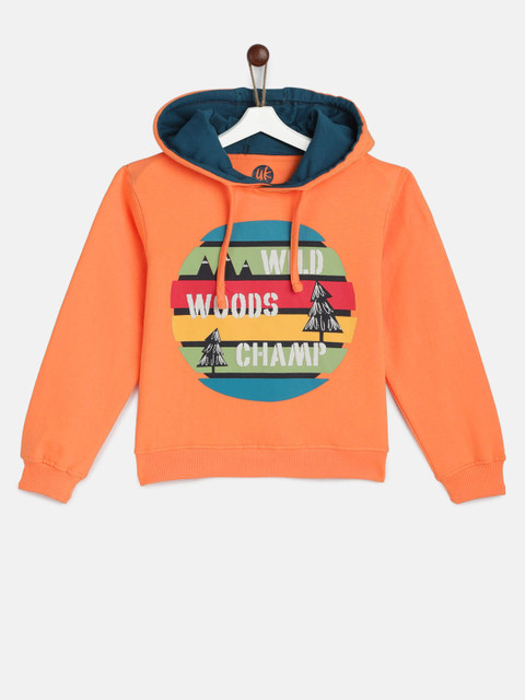 

YK Boys Orange Printed Hooded Sweatshirt