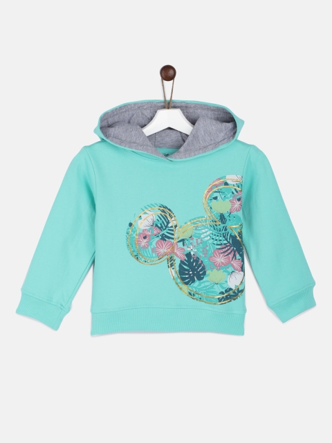 

YK Disney Girls Turquoise Blue Printed Hooded Sweatshirt