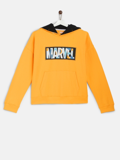 

YK Marvel Boys Yellow Printed Hooded Sweatshirt