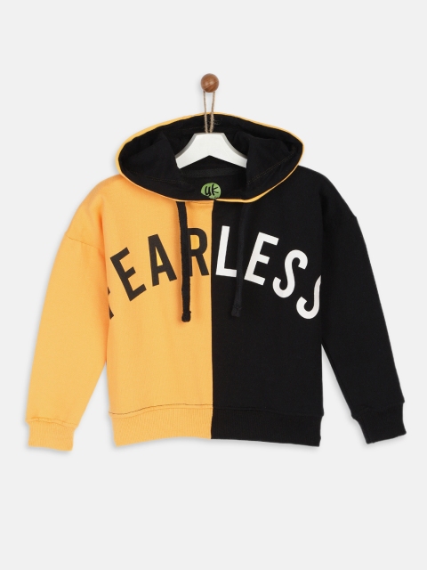 

YK Boys Black & Yellow Colourblocked Hooded Sweatshirt