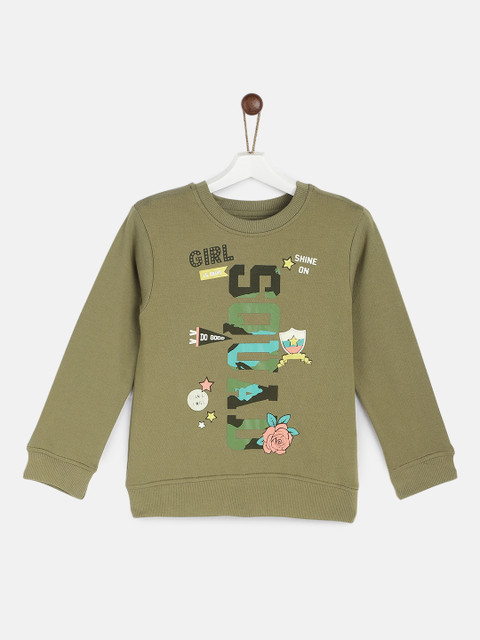 

YK Girls Olive Green Printed Sweatshirt