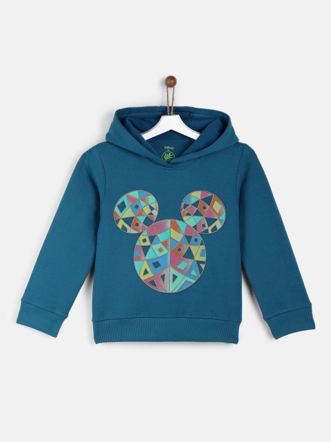 

YK Disney Girls Blue Mickey Printed Hooded Sweatshirt