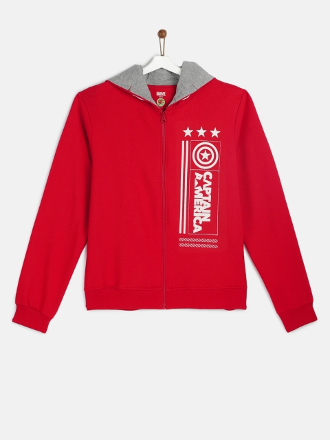 

YK Marvel Boys Red Printed Captain America Hooded Sweatshirt