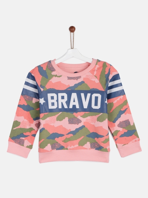 

YK Girls Peach-Coloured & Blue Camouflage Printed Sweatshirt