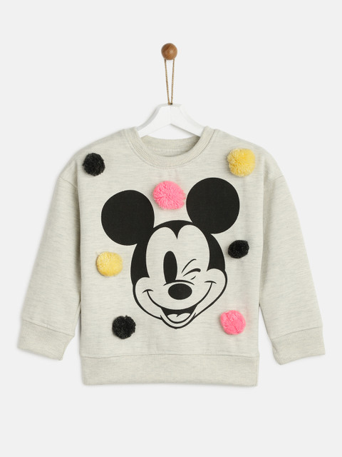 

YK Disney Girls Grey Melange Self Design Sweatshirt