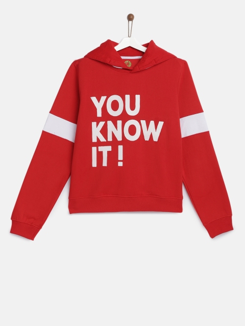 

YK Boys Red & White Printed Hooded Sweatshirt