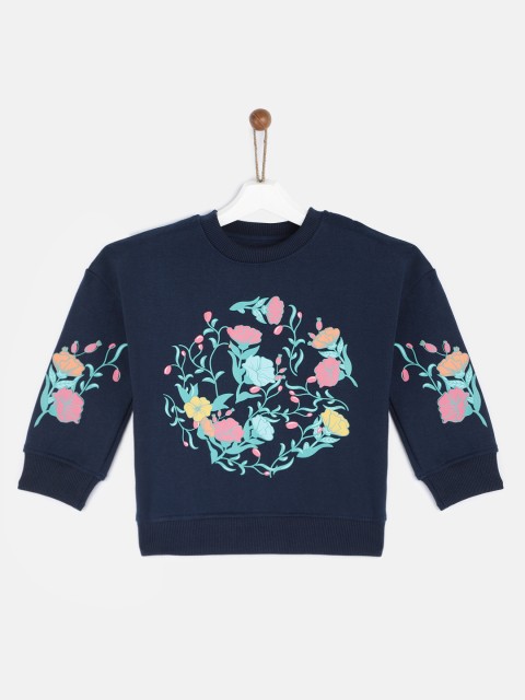 

YK Girls Navy Blue Printed Sweatshirt