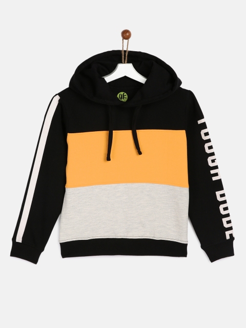 

YK Boys Black & Yellow Colourblocked Hooded Sweatshirt