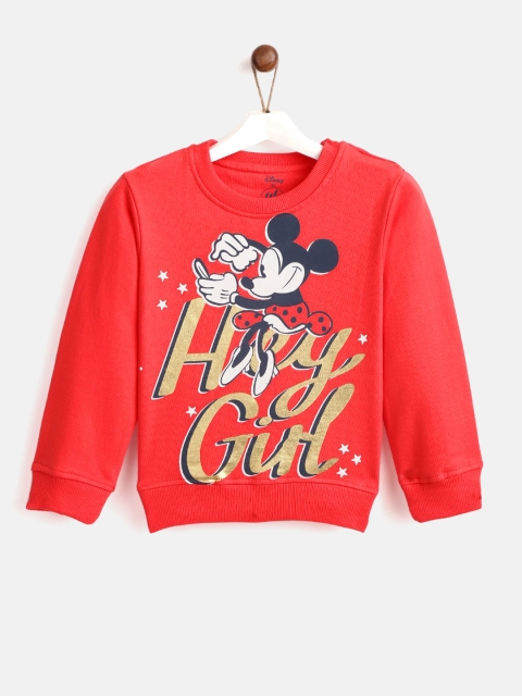 

YK Disney Girls Red & Golden Printed Mickey Sweatshirt