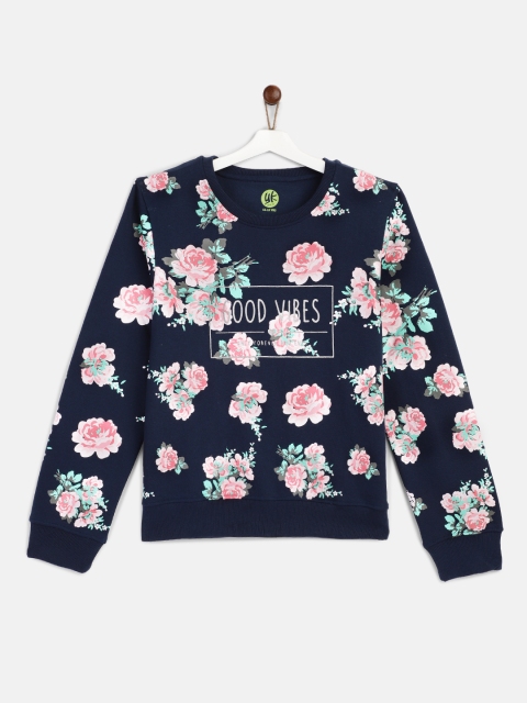 

YK Girls Navy Blue & Pink Printed Sweatshirt