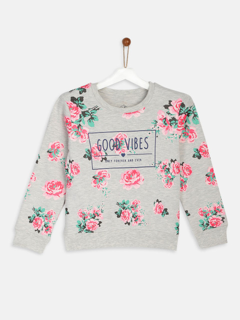 

YK Girls Grey & Pink Printed Sweatshirt