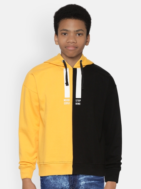 

YK Boys Yellow & Black Colourblocked Hooded Sweatshirt