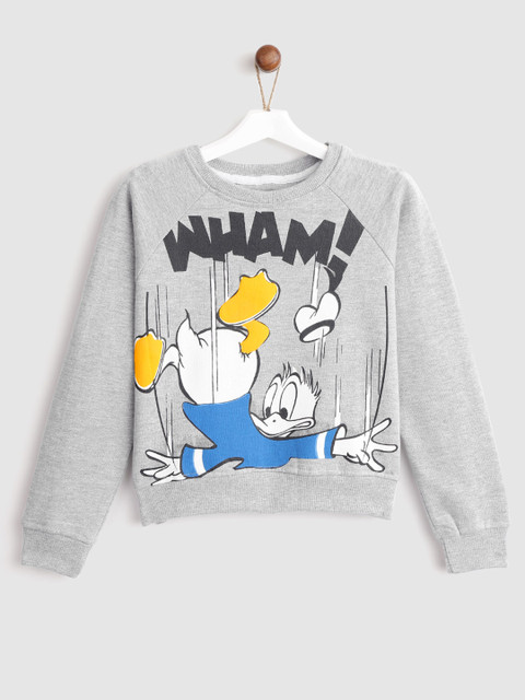 

YK Disney Boys Grey Melange Donald Duck Printed Sweatshirt