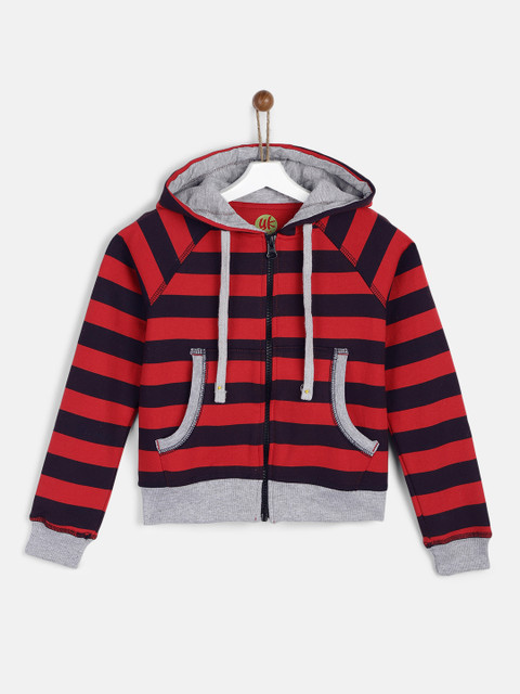 

YK Boys Red & Blue Striped Hooded Sweatshirt