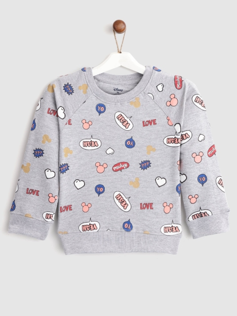 

YK Disney Girls Grey Melange & White Printed Mickey Sweatshirt