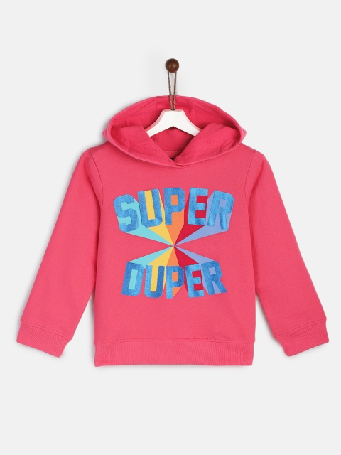 

YK Girls Pink Printed Hooded Sweatshirt
