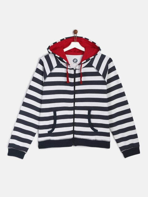 

YK Boys White & Navy Blue Striped Hooded Sweatshirt