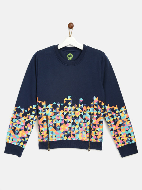 

YK Girls Navy Blue & Orange Geometric Print Sweatshirt