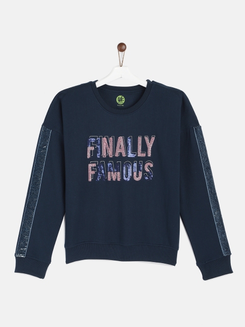 

YK Girls Navy Blue Self Design Sweatshirt