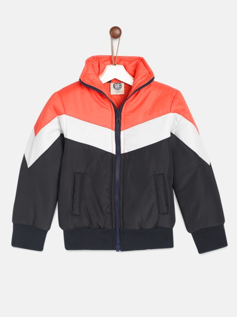 

YK Boys Navy Blue & Orange Colourblocked Padded Jacket