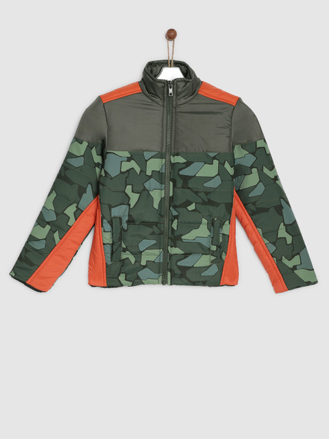 

YK Boys Olive Green & Orange Printed Jacket