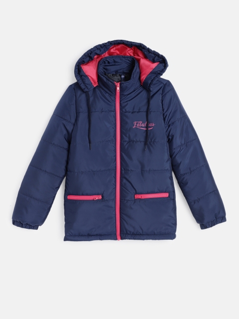 

YK Girls Navy Blue Solid Padded Jacket