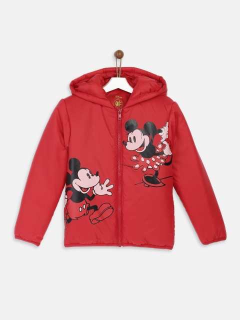 

YK Girls Red Mickey Mouse Printed Padded Jacket