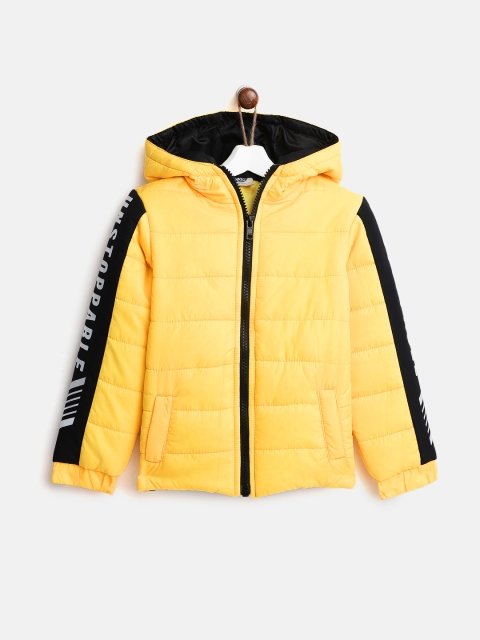 

YK Boys Yellow Solid Hooded Puffer Jacket