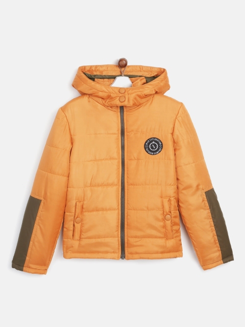 

YK Boys Mustard Yellow Solid Hooded Padded Jacket
