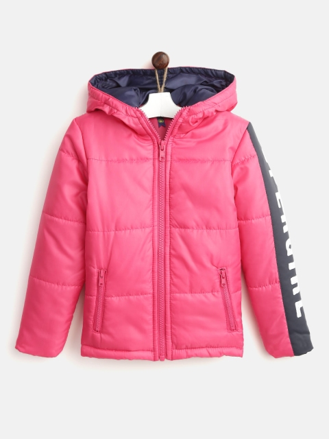 

YK Girls Fuchsia Pink Solid Hooded Padded Jacket
