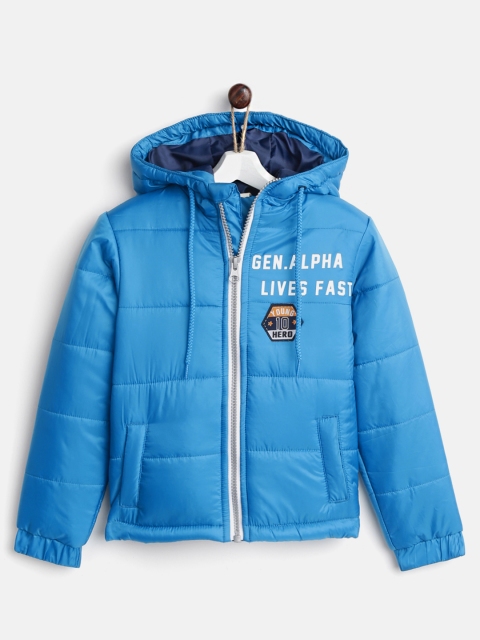 

YK Boys Blue Solid Hooded Puffer Jacket