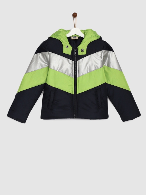 

YK Boys Navy Blue & Lime Green Colourblock Jacket