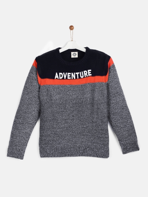 

YK Boys Navy Blue Self Design Pullover Sweater