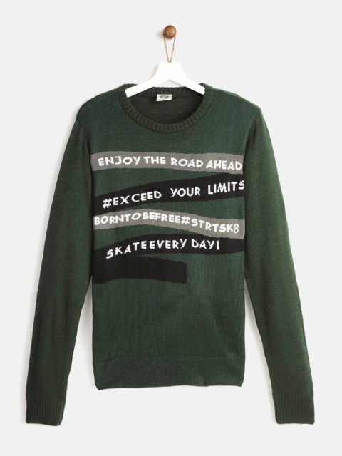 

YK Boys Olive Green & Grey Self Design Pullover Sweater