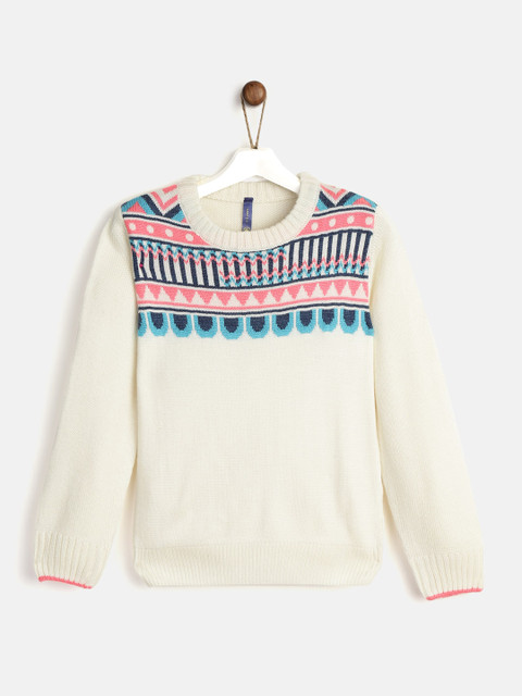 

YK Girls Off-White Printed Pullover Sweater