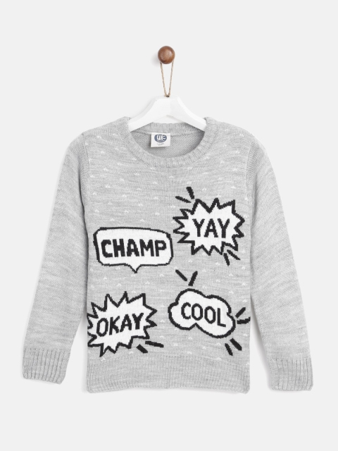 

YK Boys Grey Melange & White Self Design Sweater