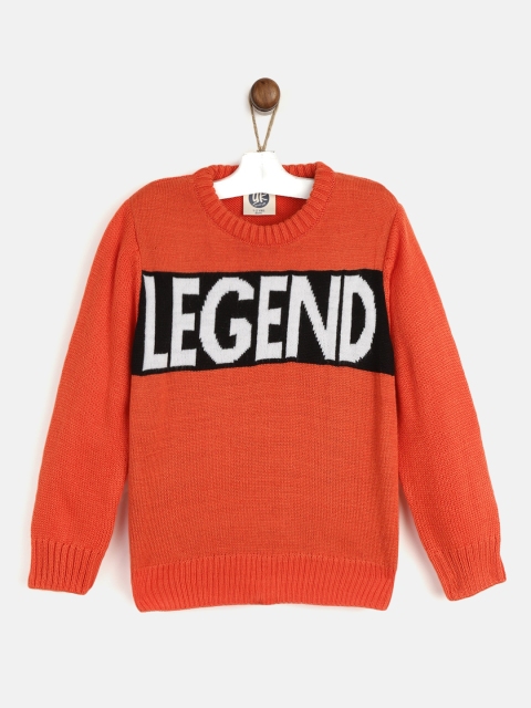 

YK Boys Orange & Black Self-Design Sweater