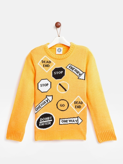 

YK Boys Yellow & Black Self-Design Sweater