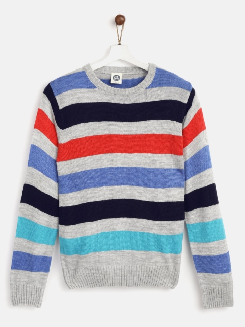 

YK Boys Grey Melange & Blue Striped Pullover Sweater