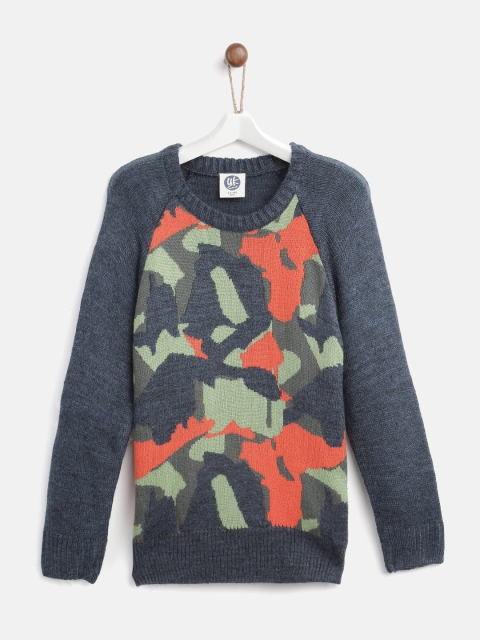 

YK Boys Navy Blue & Green Camouflage Self Design Acrylic Pullover