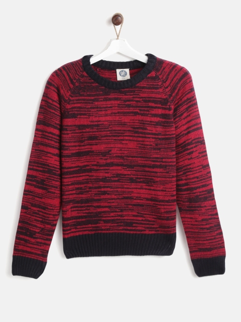 

YK Boys Red & Black Self Design Sweater