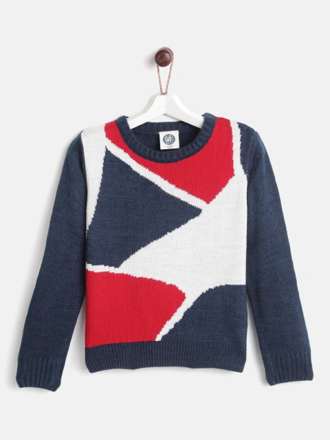 

YK Boys Navy Blue & White Colourblocked Sweater