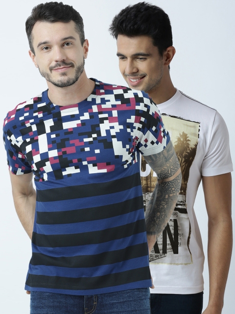 

Huetrap Men Navy Blue Pack Of 2 Printed Round Neck T-shirt