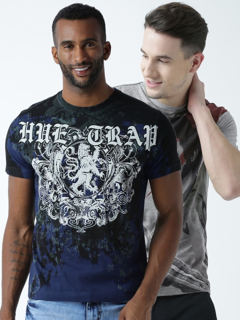 

Huetrap Men Pack Of 2 Printed Round Neck T-shirt, Grey